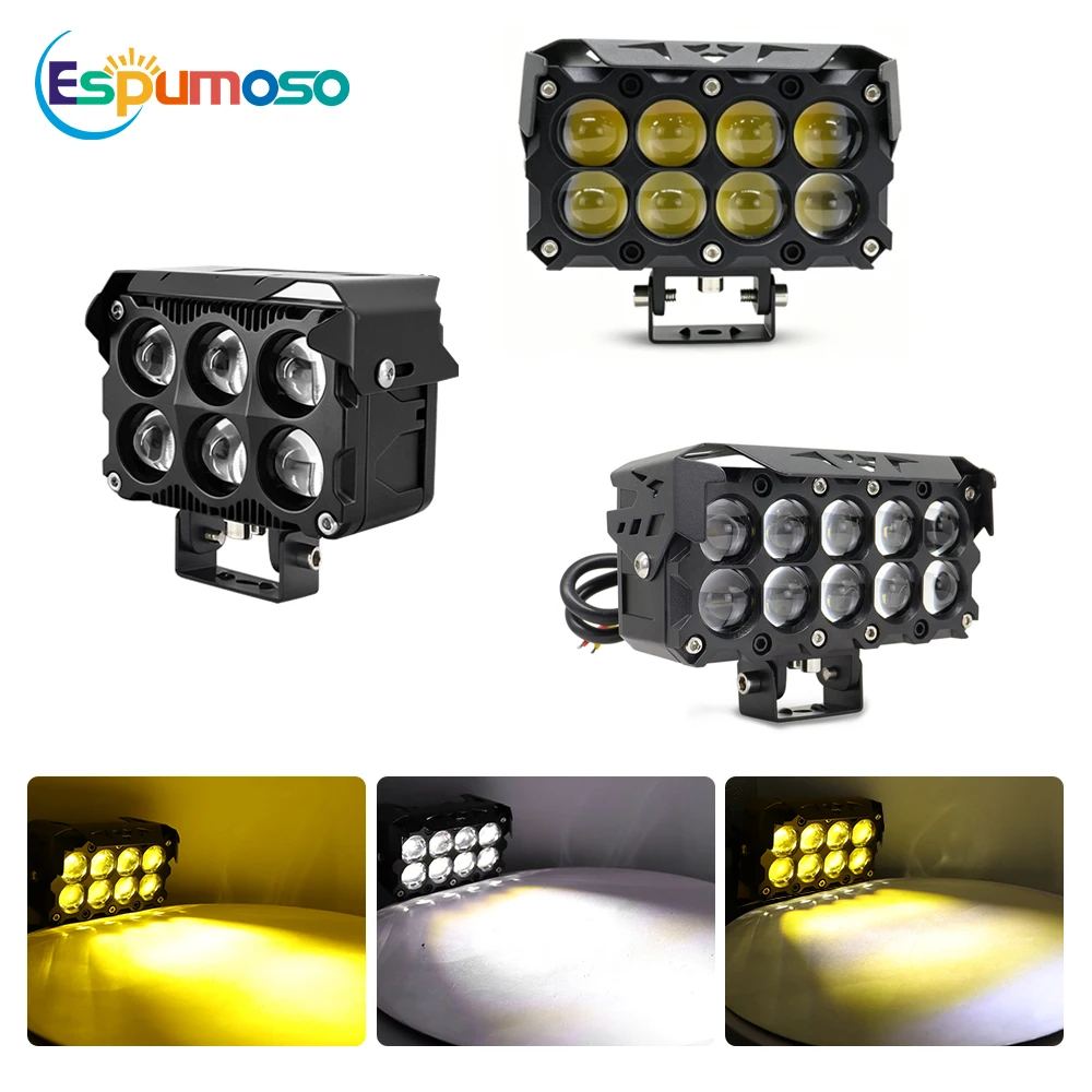 

6/8/10 Lens Dual Color Motorcycle LED Spot Light Hi/Low Beam Mini Lens Headlight With Cooling Fan 12V 24V Driving Fog Lamp