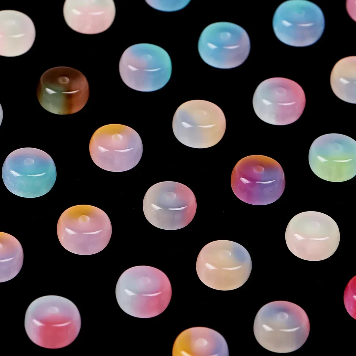 20pcs Random Color 5x10mm Gradient Imitation Jade Flat Round Acrylic Beads DIY Bracelet Jewelry Making Supplies