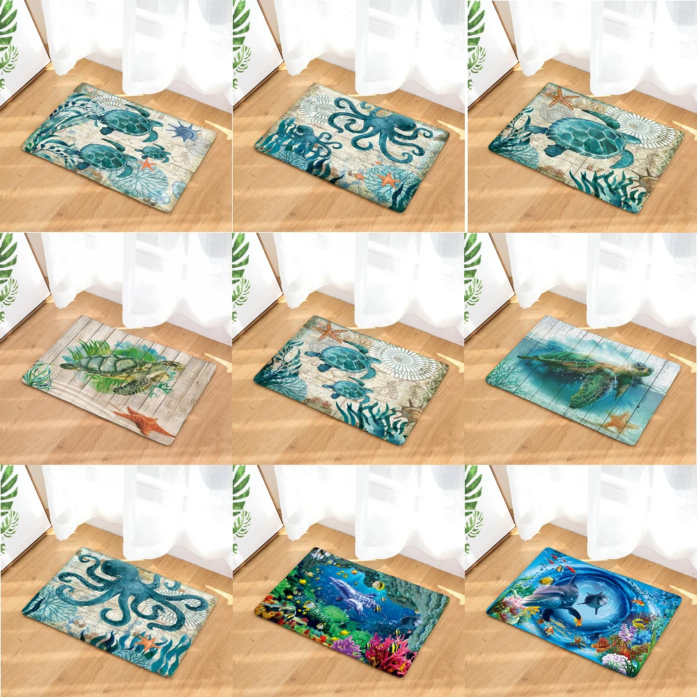 

Mat in Hallway Marine Pattern Doormat Sea Turtle Octopus Home Decorative Living Room Rug Anti-Slip Mat Kitchen Carpet Floor Mat