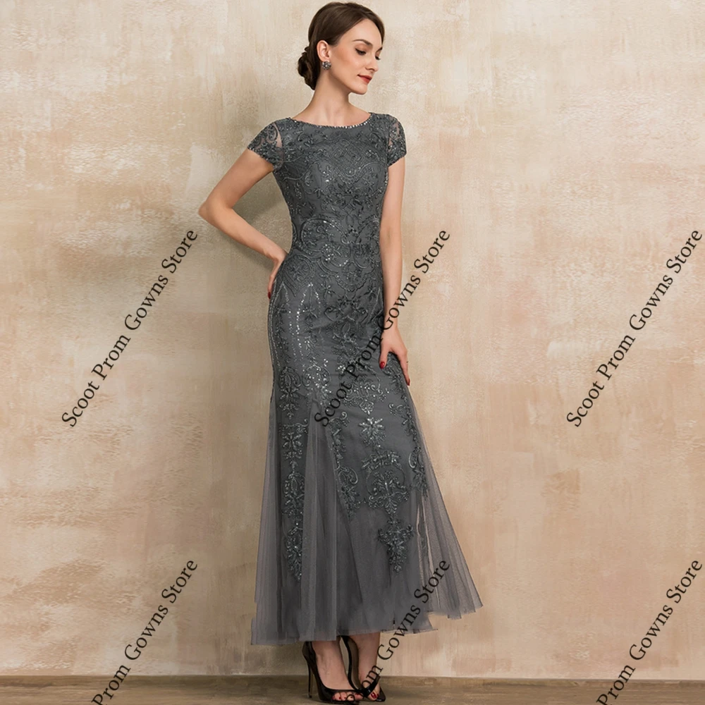 

Grey Mermaid Mother of Bride Dresses Short Sleeve Wedding Party Dresses for Women 2025 Summer New Chiffon Beach Robe De Soirée