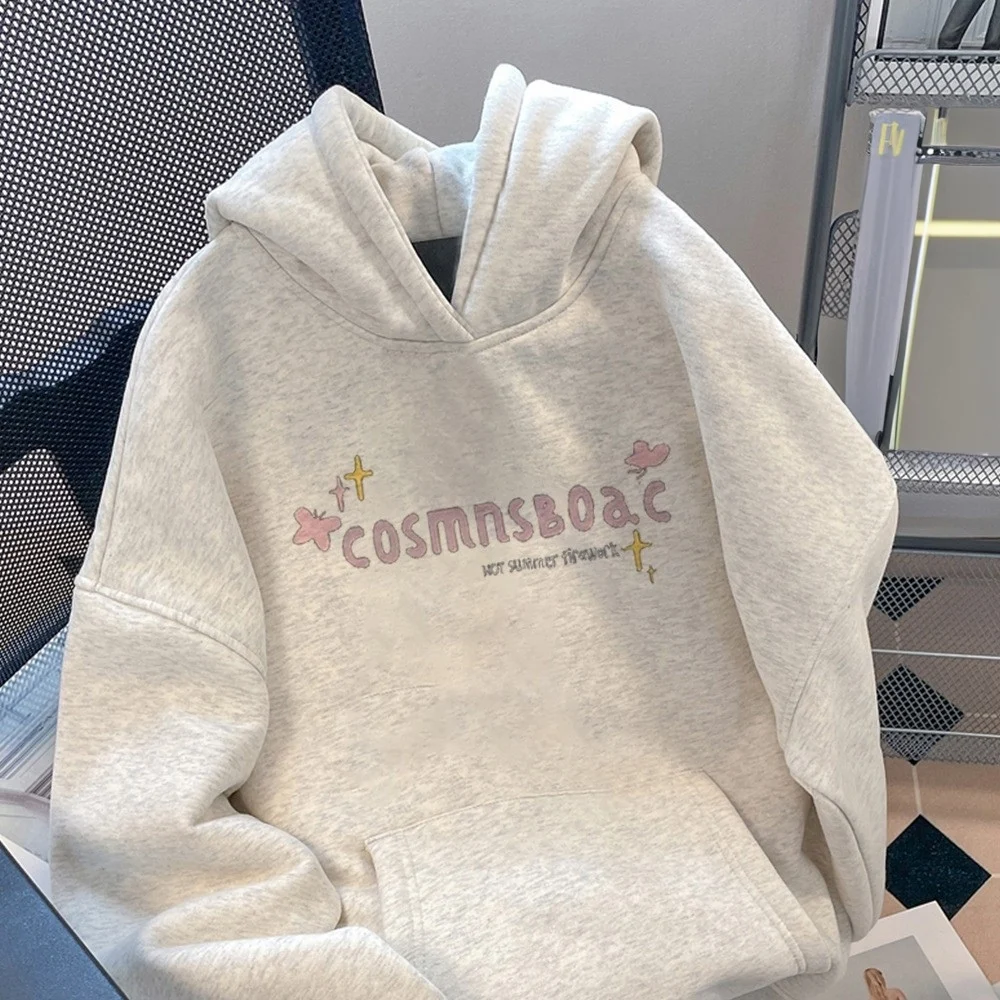 เสื้อฮู้ดพิมพ์ลายหลวมๆ สวมใส่สบาย สไตล์ลำลอง สำหรับผู้หญิง เหมาะสำหรับใส่ไปทำงาน แขนยาว แฟชั่นฤดูใบไม้ร่วง เสื้อผู้หญิง