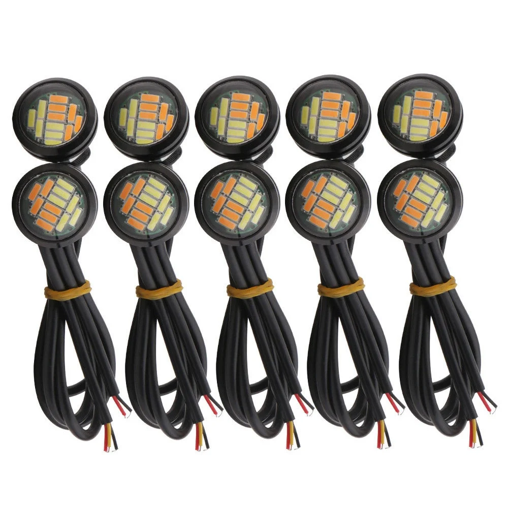 10 Pcs 12V 2 m Dual Color Switchback 4014 Smd 12 Led Drl Eagle Eye Daytime Light Car Motor Turn Lights