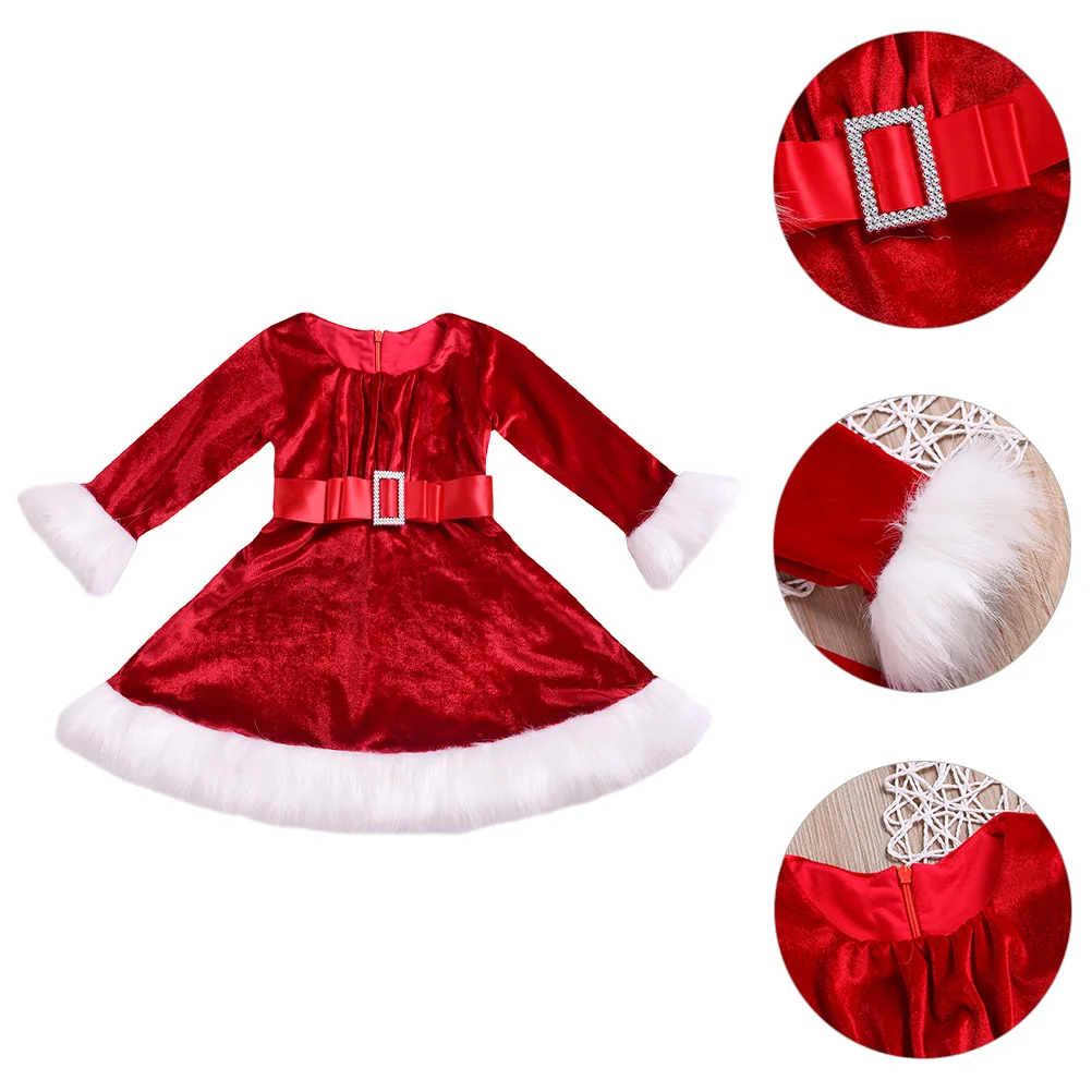 

Fuzzy Christmas Dress Child Girls Dresses Baby Santa Golden Velvet Soft Material Long