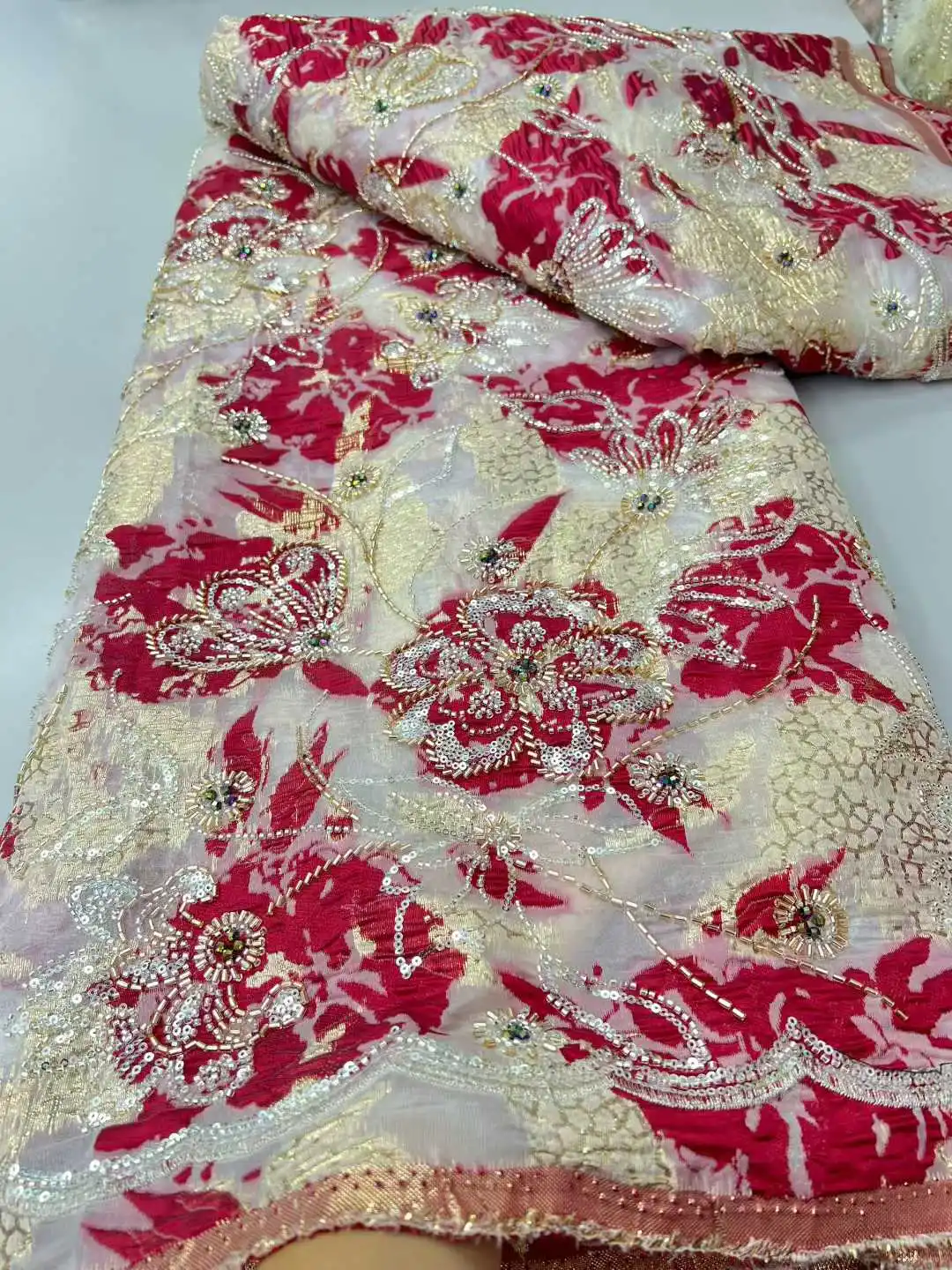 قماش دانتيل أورجانزا جاكار مطرز أفريقي 2025 جودة عالية أحجار نيجيرية ترتر دانتيل شيفون فساتين زفاف العروس الفرنسية #3