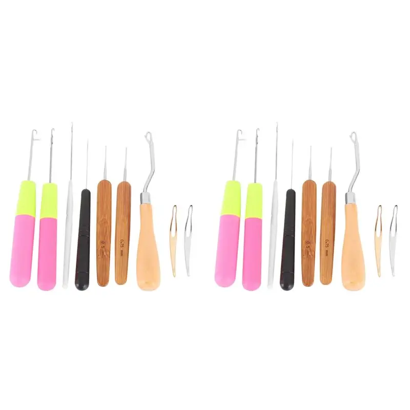 HLZS-18 Pieces Bent Latch Hook Crochet Needle Set Latch Hook Tool Crochet Needle Hair Locking Tool For Braid Hair Carpet