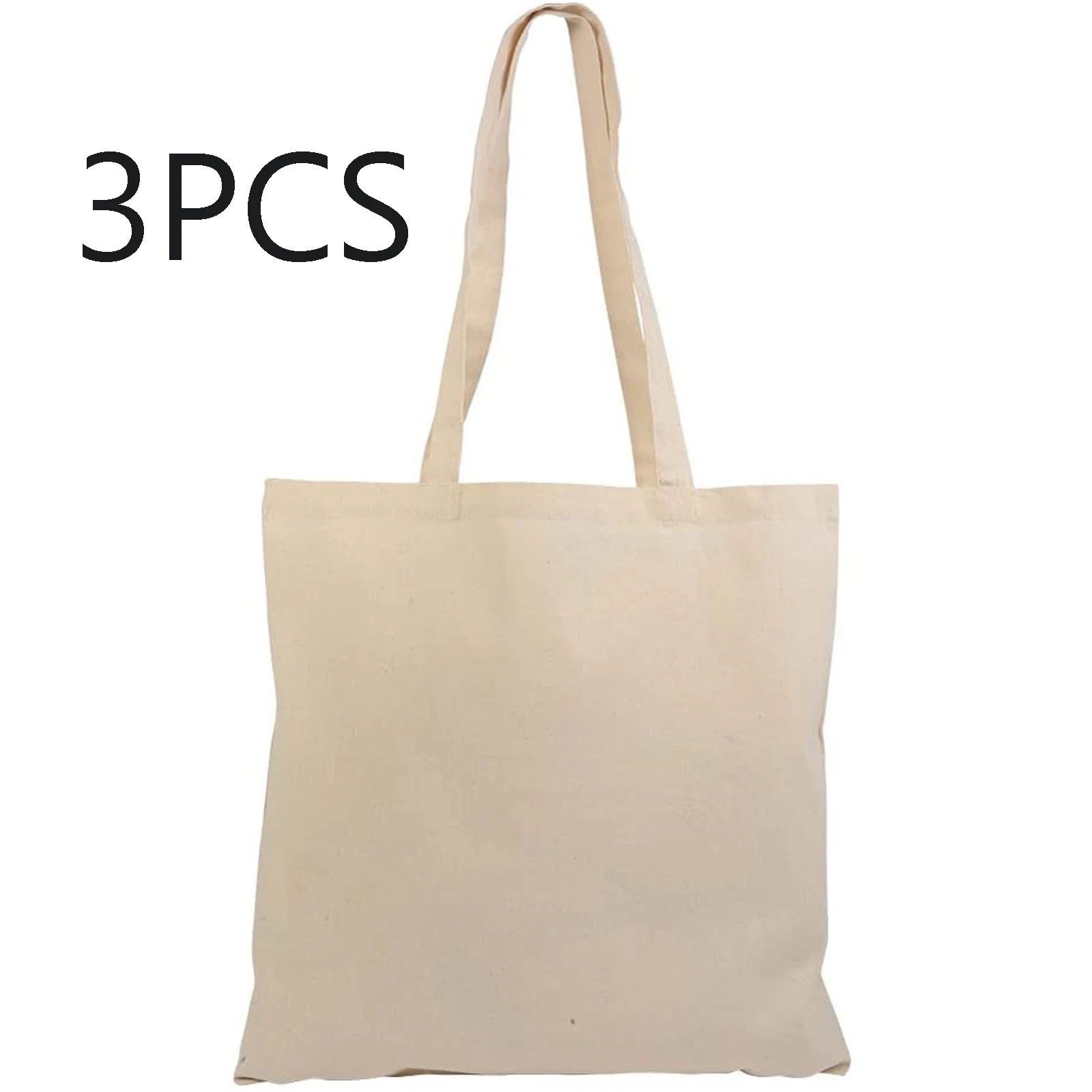 Shopping Bags Large Capacity Canvas Folding Eco-Friendly Cotton Tote Bags Reusable DIY Shoulder Bag Grocery Handbag Beige White