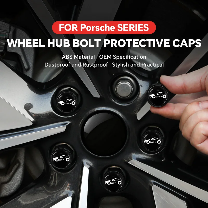 20Pcs Black Car Wheel Hub Nut Covers Tire Nut Caps For Porsche Panamera Cayenne Macan 718 911 Taycan Car Wheel Caps Bolts