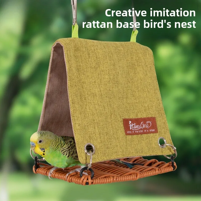 

2026 Summer Bird Hut-Breathable Rattan Parrot Nest for Budgies & Lovebirds with Swing Hammock, Cool Hanging Sleep House for Cage