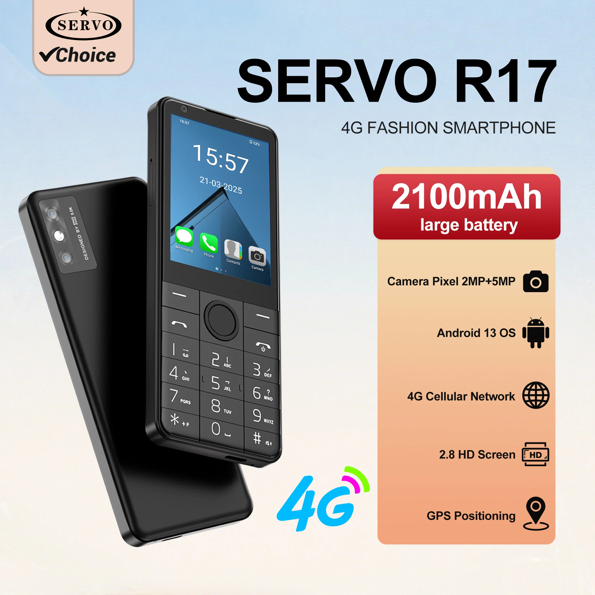 SERVO R17 Smart Mobile Phone Android 13.0 Google Play WhatsApp 3GB 64GB Dual Camera 2100mAh 2.8