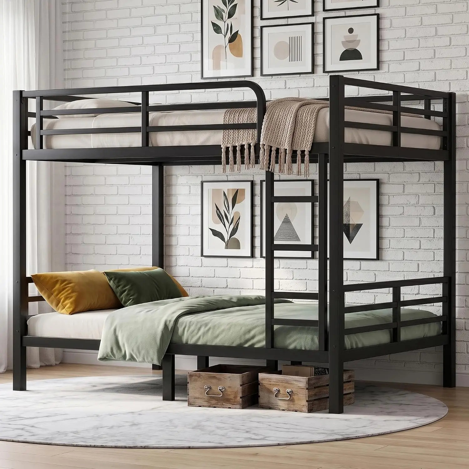 Metal Full Over Full Bunk Bed Heavy Duty Noise-Free with Ladder & Guardrail Bedroom Dorm Apartment No Box Spring, Customized