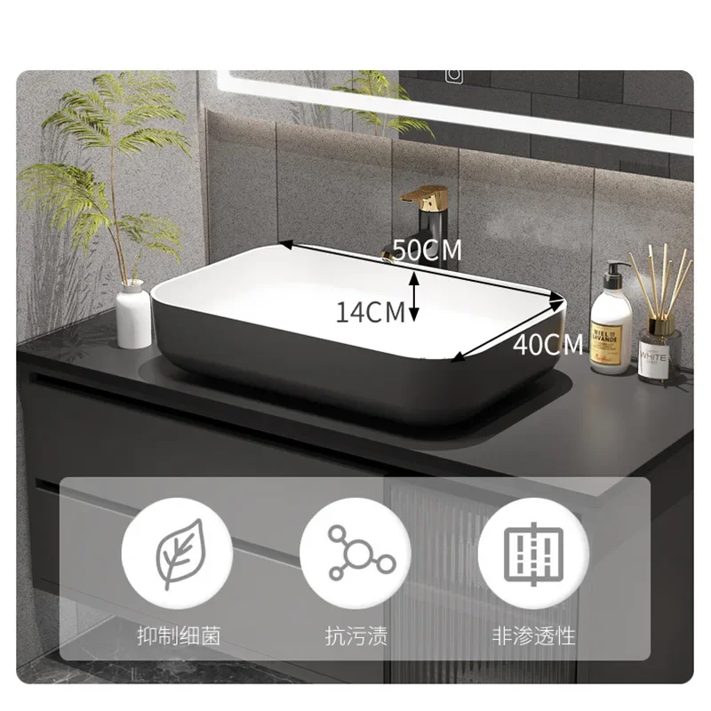 Minimalist Bathroom Narrow Cabinet Top Ceramic Washbasin Sink Bathroom Vanity Cabinets LED Light Under Sink Bathroom Furniture