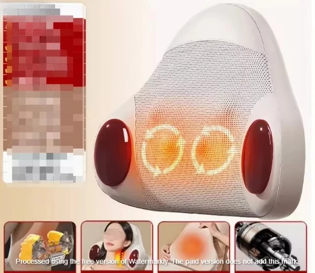 White Massage Lumbar Support [plug-in Model] Warm Compress, Side Buttons, Forward and Reverse Kneading