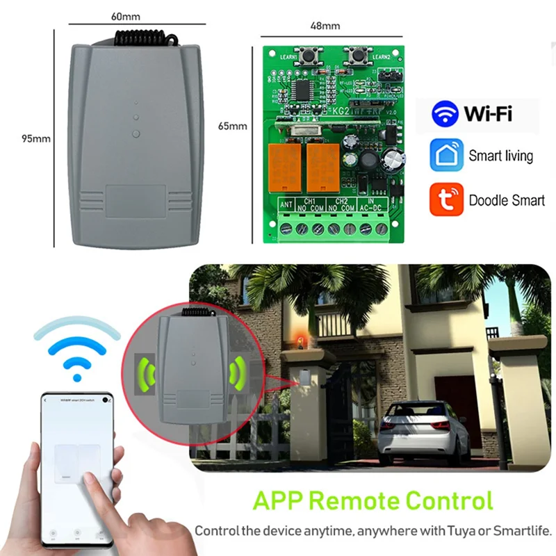 

Беспроводной приемник 12 В 24 В для Wi-Fi радиочастотных гаражных ворот и раздвижных ворот, Tuya Smart Rolling Code, переключатель дистанционного управления-B91B