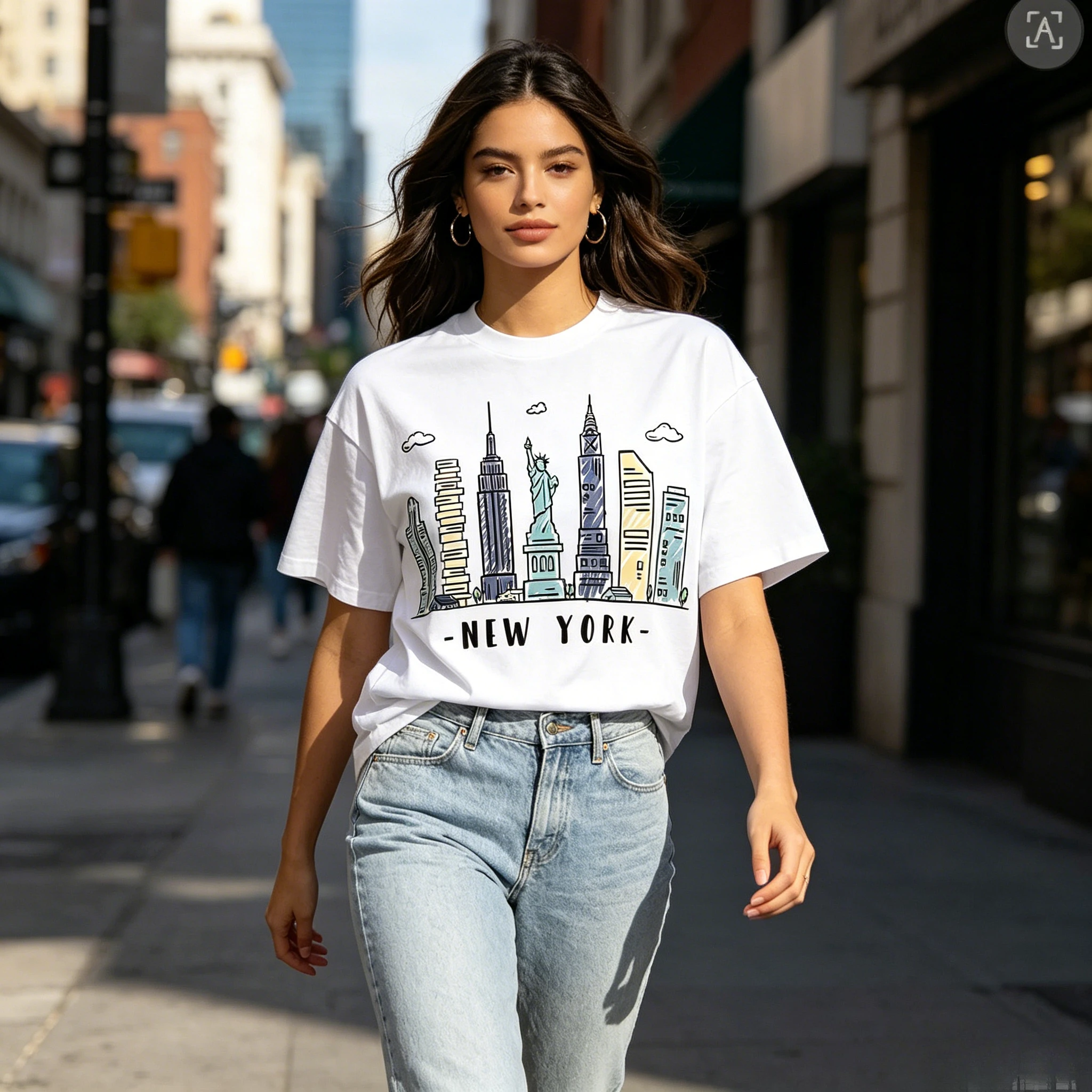 カジュアルなラウンドネックのニューヨーク春夏柄半袖Tシャツ、 - Street Style New York Fashion のレビューと価格