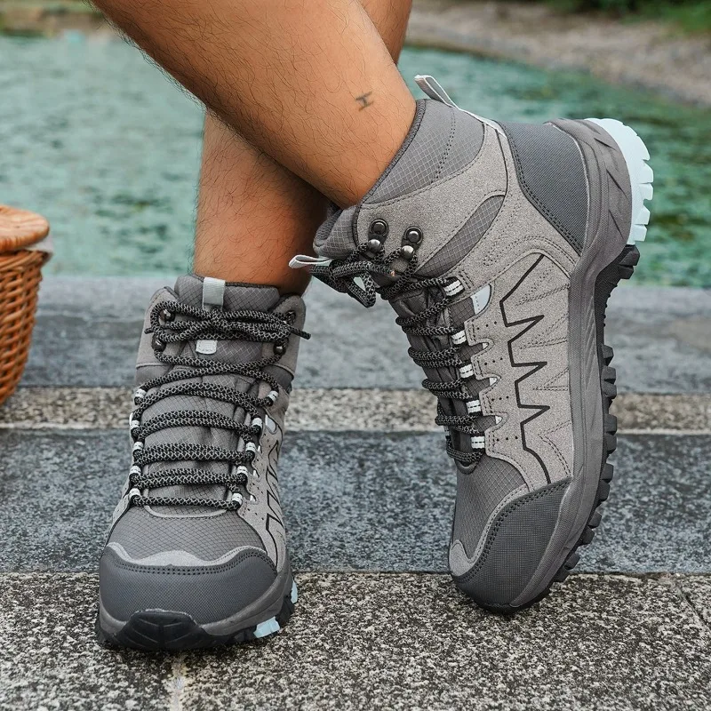 Outdoor Men's Hiking Shoes Waterproof Leather Sneakers Climbing&Trail Shoes Anti-slip Wear-resistant Mountain Trekking Shoes