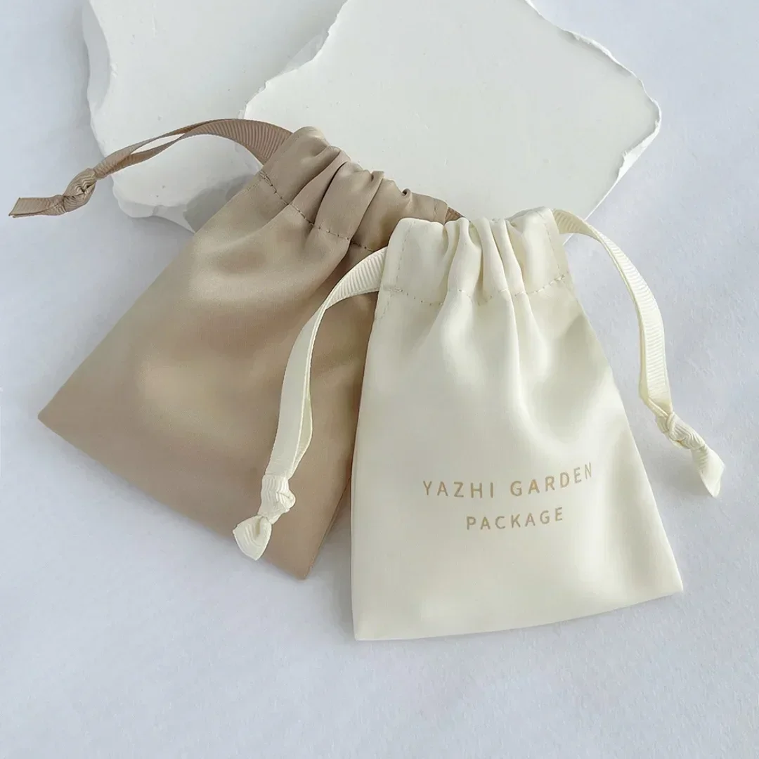 50pcs Custom Logo Name Silk Jewelry Drawstring Packing Pouch Satin Wedding Favor Candy Gift Bag for Cosmetic Makeup Eyelashes