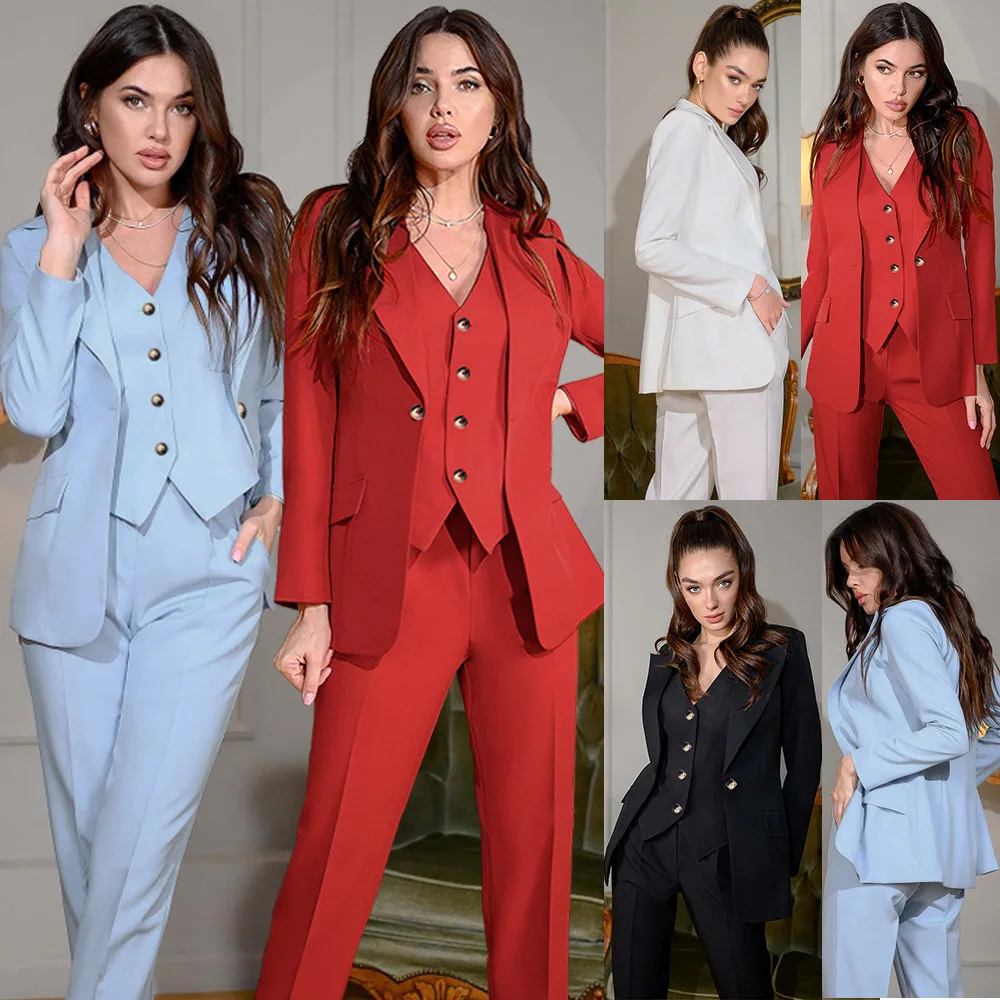 Cross border foreign trade professional suit 2022 autumn and winter women\'s new professional suit pants three piece suit