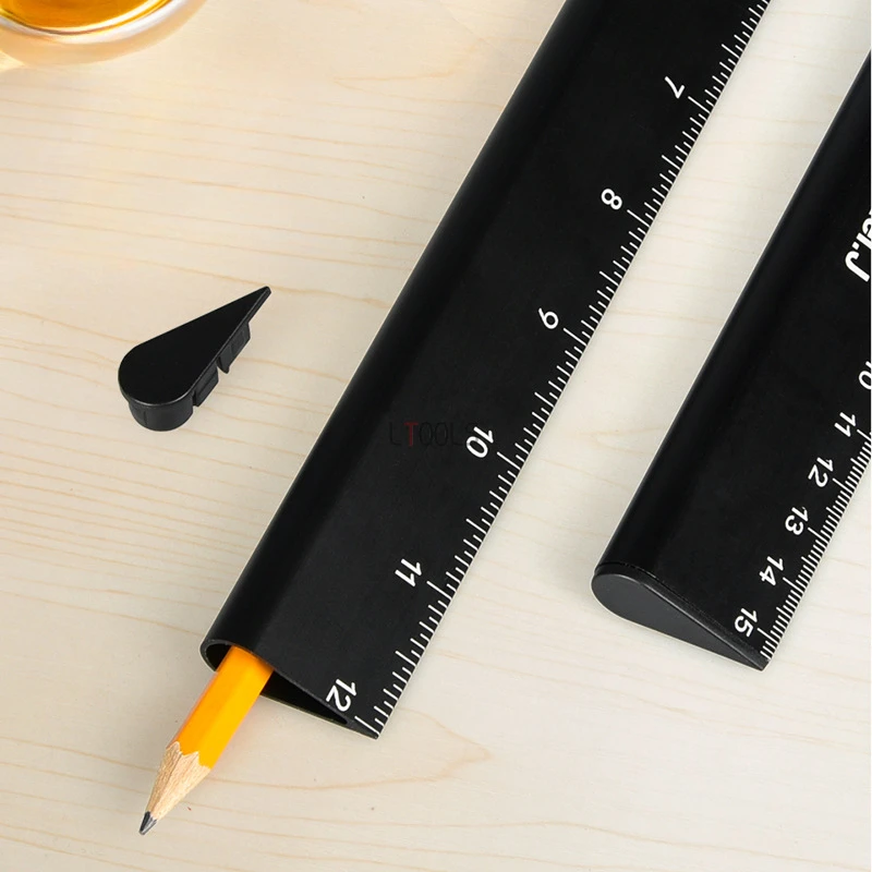 15cm/30cm Woodworking Black Marking Ruler Aluminum Alloy Water Droplet Ruler Drawing and Drawing with A Ruler Measurement Tools