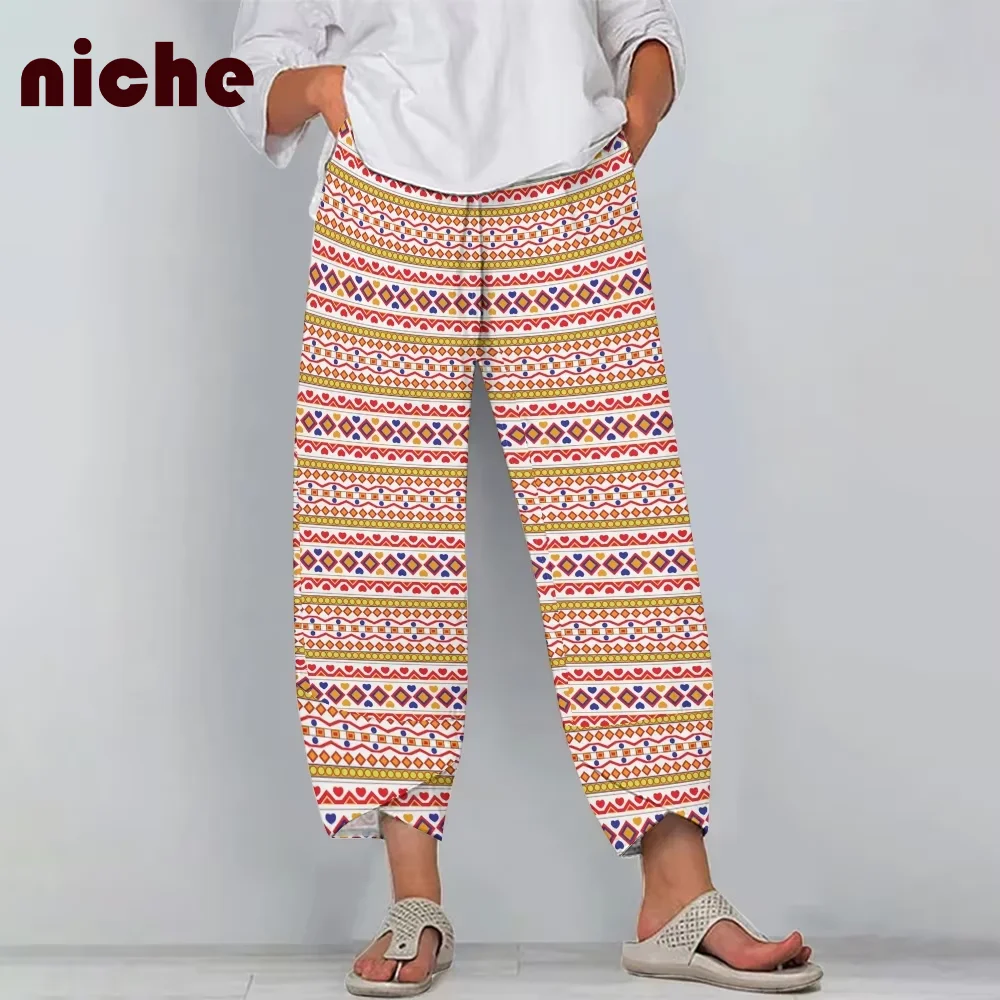 

Retro Women's Beach Pants Ethnic Style Graphic Printing High Quality Fabric Soft Trend New Nine-Point Wide-Leg Pants