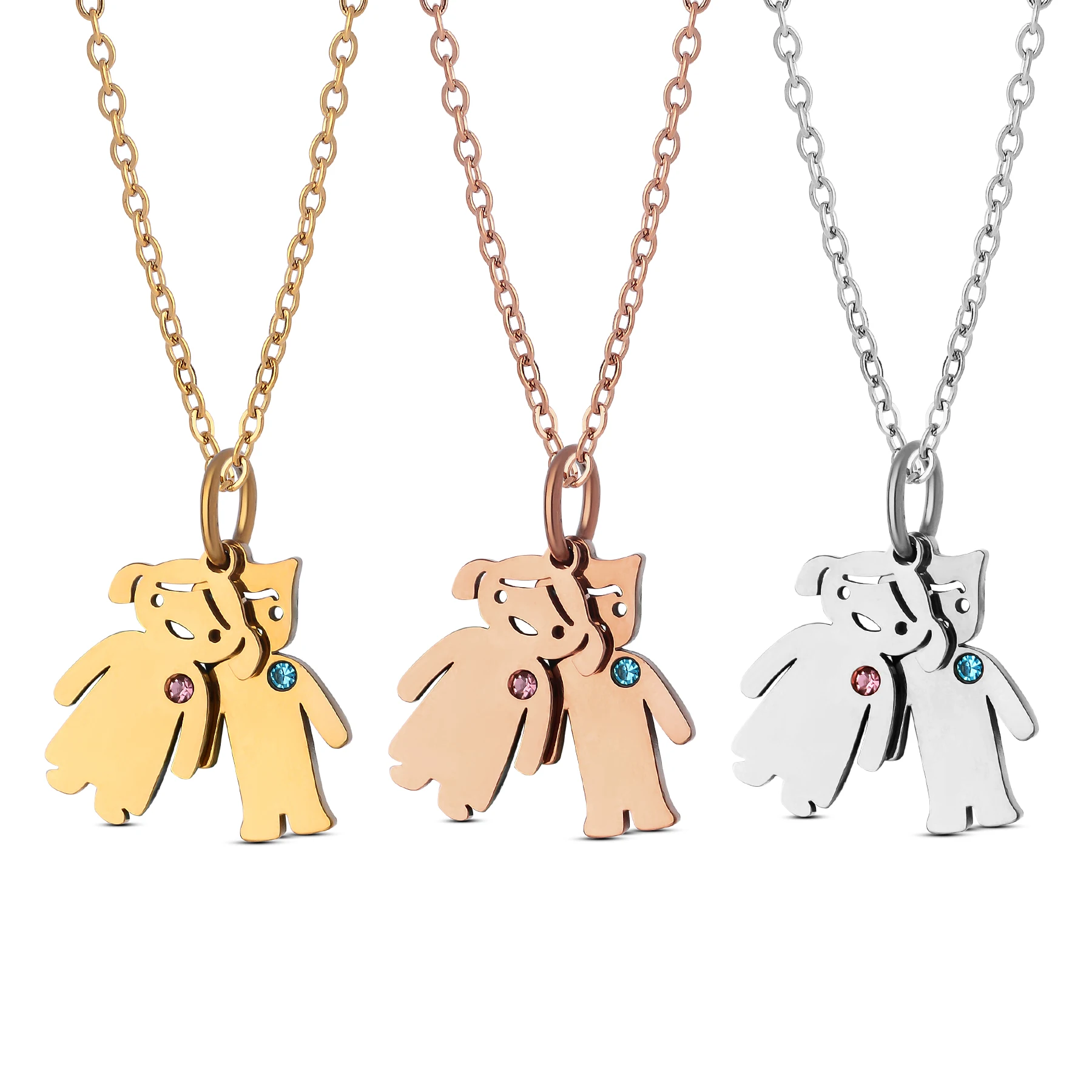 Personalized Engraved Name Boy Girl Pendant Necklace Customized Stainless Steel Mother Kids  Couple Family Jewelry Gift
