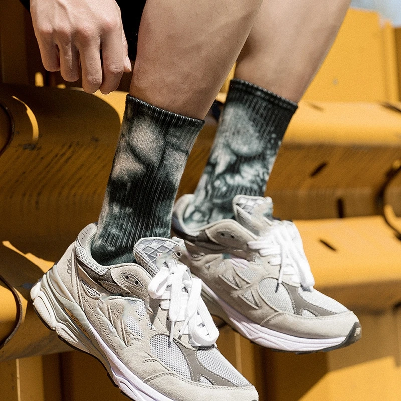 

Miosam Top Quality unisex combed cotton trendy tie dye breathable anti-odor crew socks fashion boys outdoor casual sports socks
