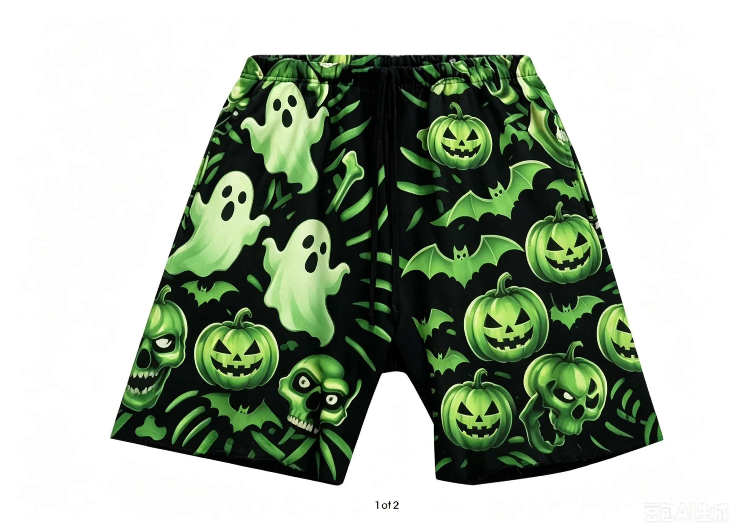 2026 New Black Green Skull & Bone All Over Print Mens Shorts Elastic Waist Running Workout Gym Sports Male Casual Shorts