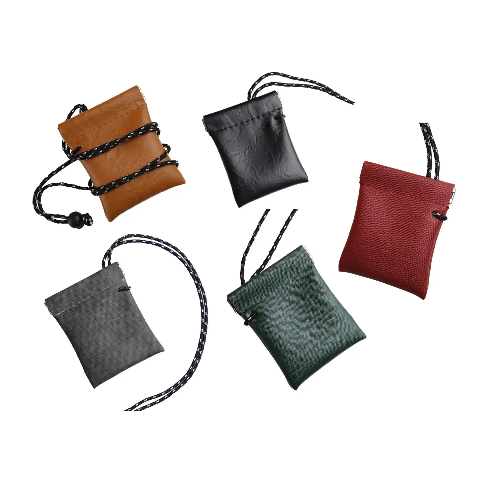 Hanging Neck Pouch PU Leather Small Travel Neck Pouch Earbud Bag Earphone Carrying Pouch for Outdoor Climbing Camping Travel