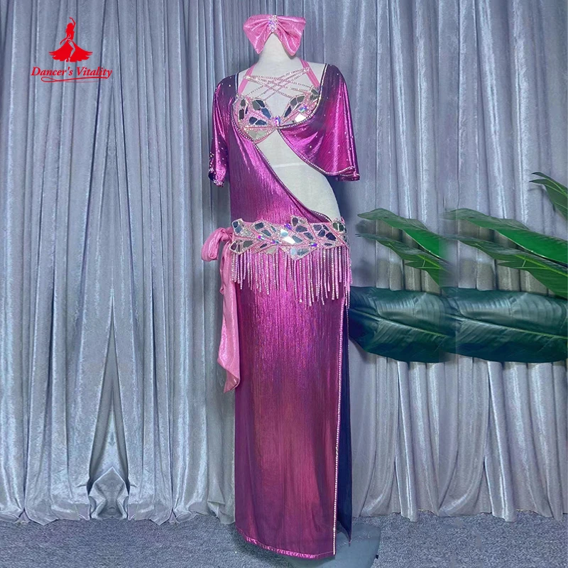 

Belly Dance Costume Women Customsized Senior Bra Top+robe+headdress+belt 4pcs Female Children Belly Shaabi Baladi Saidy Robes