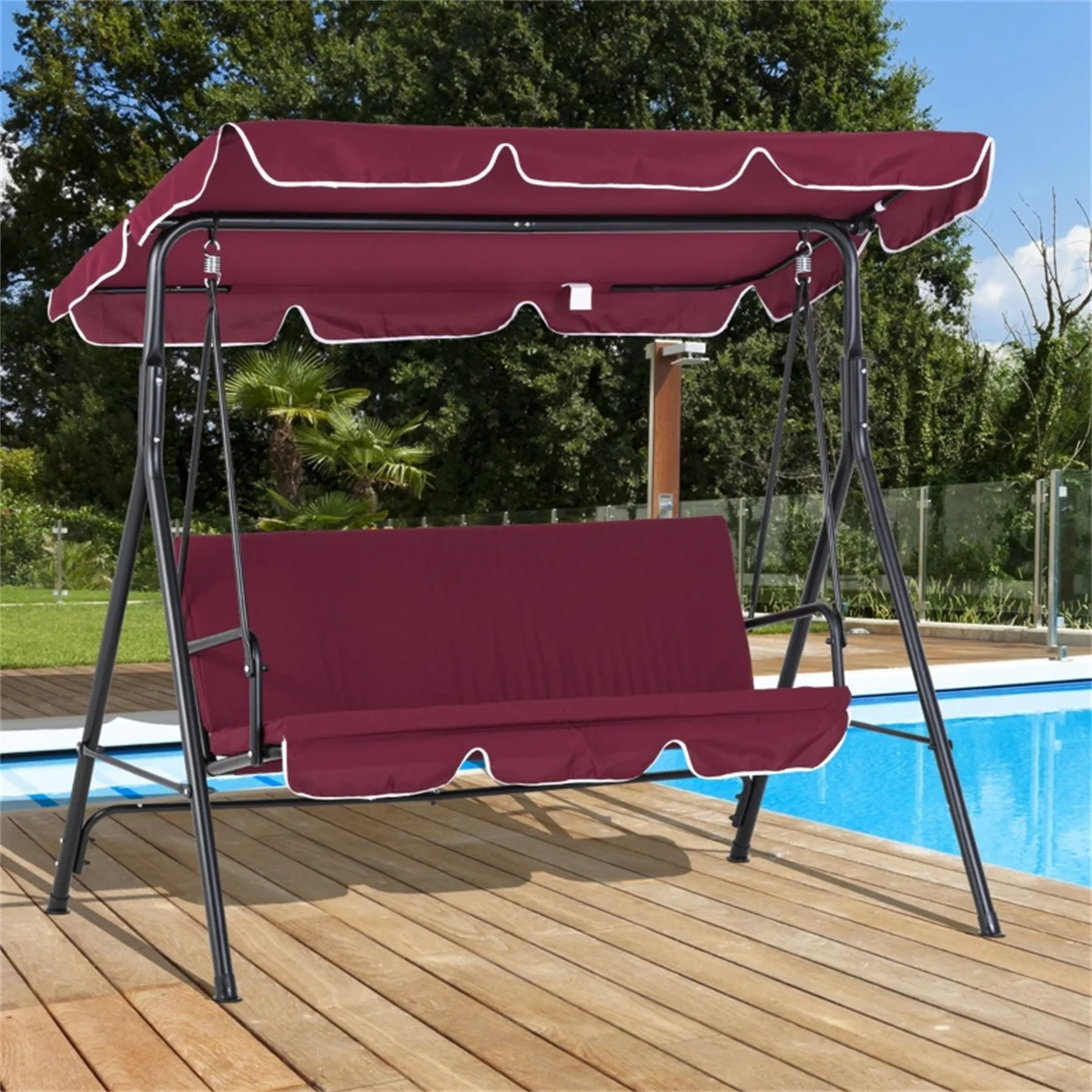 

Sun Shade Awning Cover Waterproof Porch Swing Canopy Swing Canopy Replacement for Outdoor Garden Patio Yard Park Porch -Red