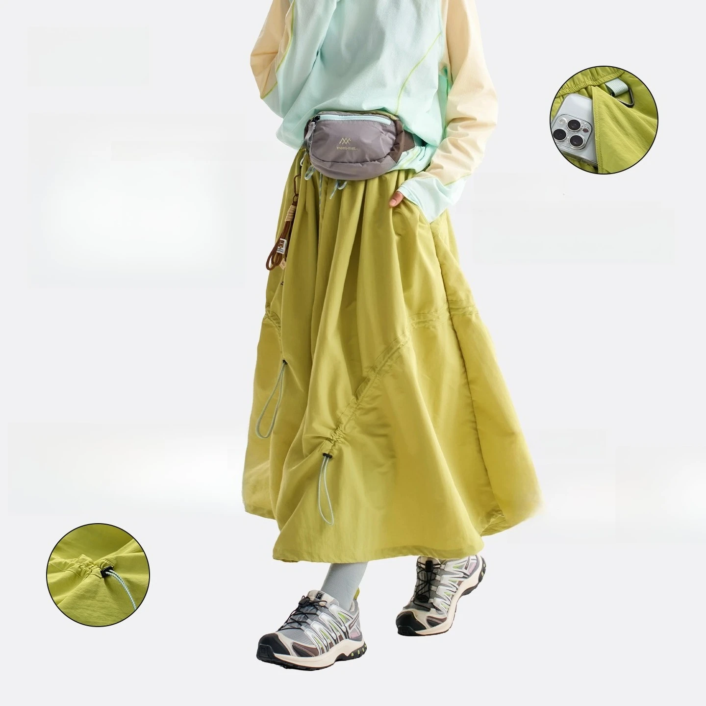 Women Multi-Functional Tech Pants Convertible Hem Back Carry Handle Lightweight Water-Resistant Urban Outdoor Elastic Waistband.