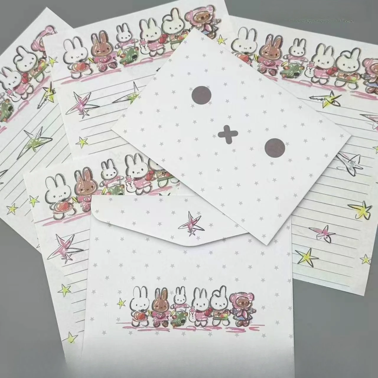 Kawaii Miffy Rabbit Letter Paper & Envelope Set Cute Greeting Cards Handwritten Blessing Gift for Student Confession Cartoon New
