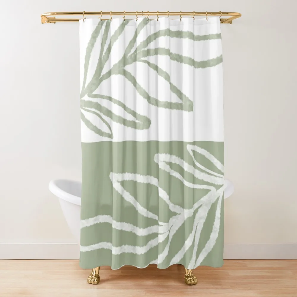 

Лавровые листья в балансе - минималистичная ботаническая иллюстрация в стиле бохо, зеленая и белая занавеска для душа, роскошная занавеска для ванной комнаты