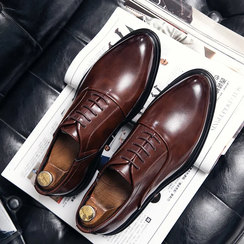 Business Formal Leather Shoes Men\'s Casual with Suit Low Top Solid Wedding Oxford Shoes Pointed Office Shoes