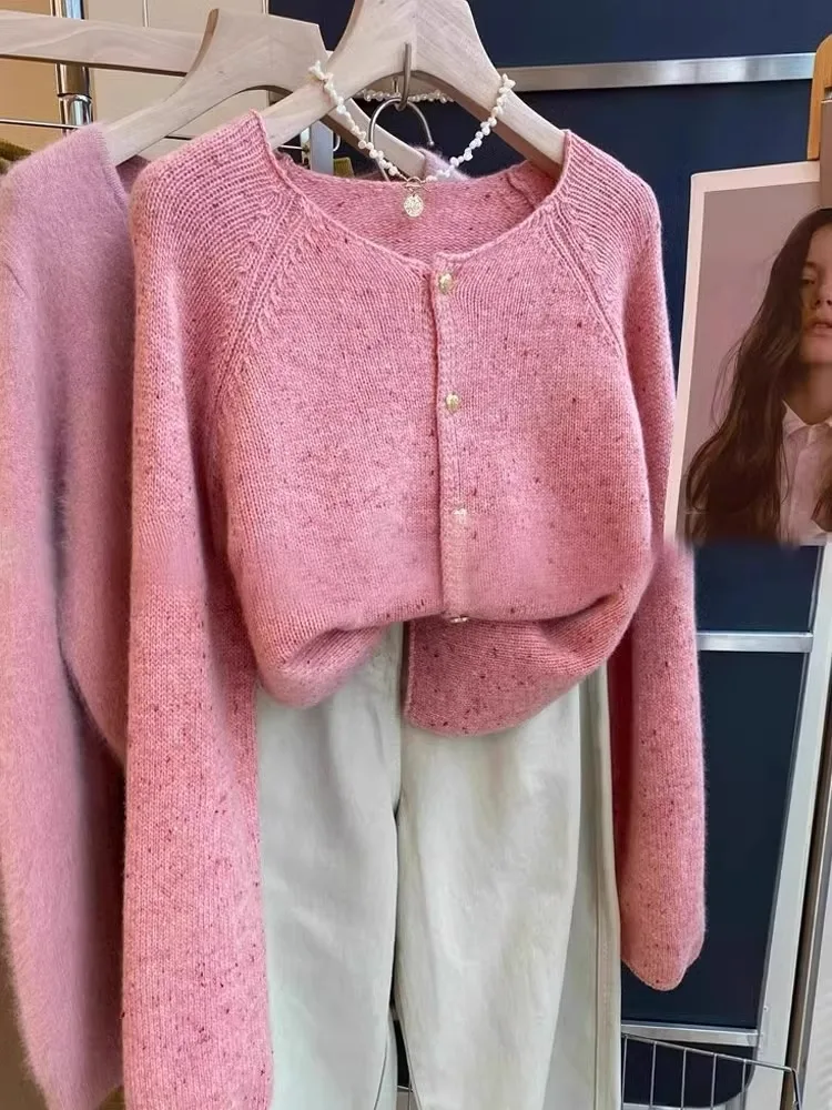 

Круглый вязаный шерстяной кардиган Long Sve, повседневный свободный свитер на одной пуговице, антивозрастной топ для женщин