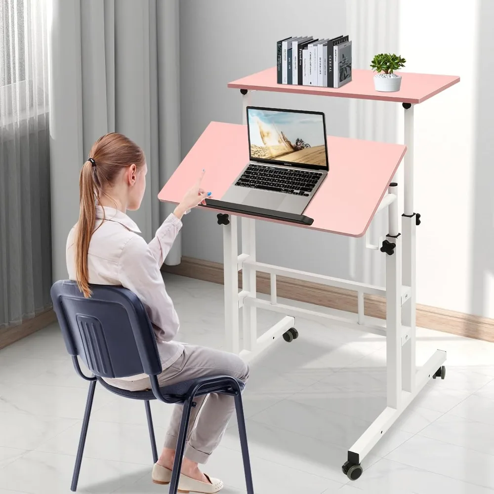 

Mobile Stand up Desk with USB Interfaces&Socket Adjustable Standing Desk with Wheels Workstation Sit Stand Desk Rolling Desk