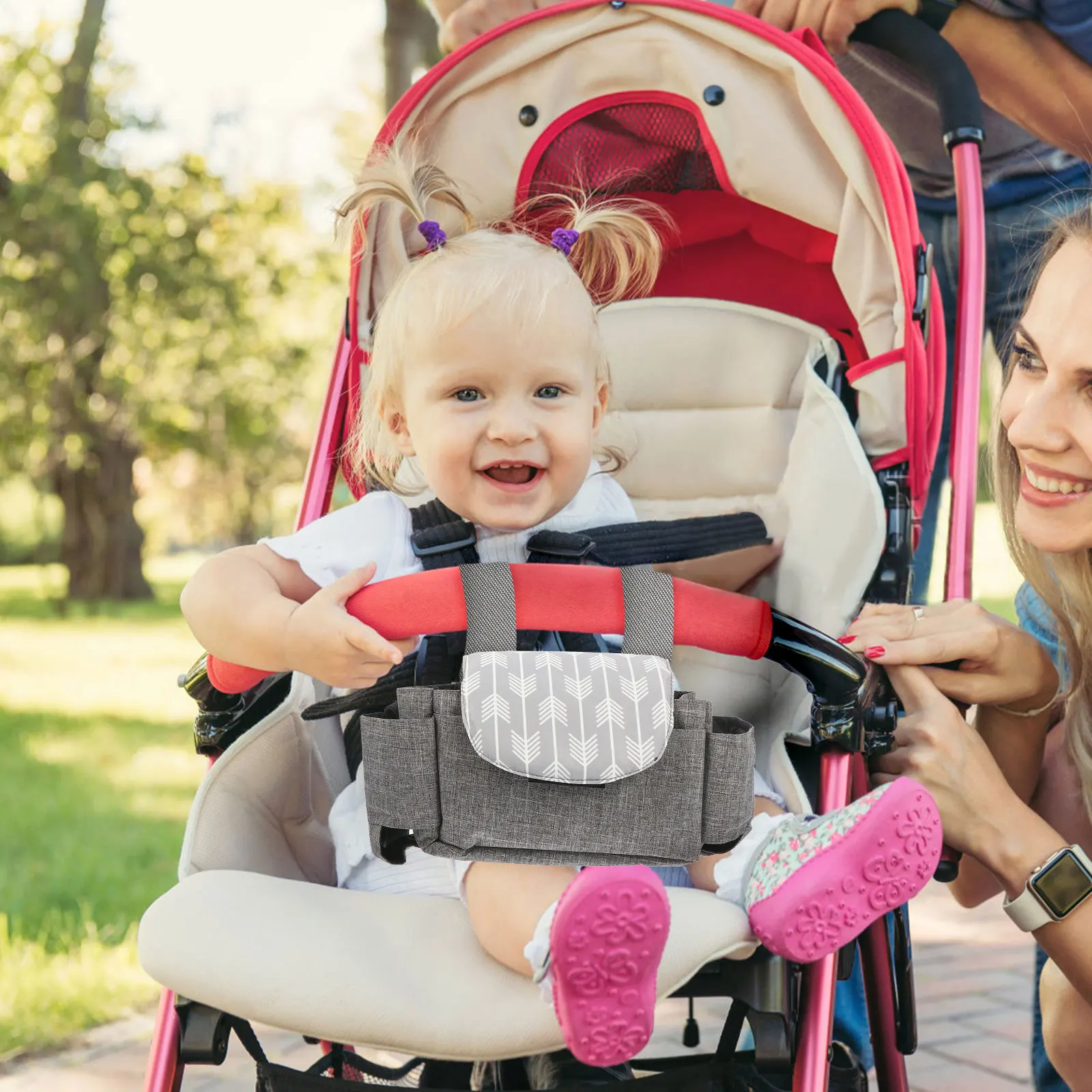 

1Pcs Universal Stroller Hanging Organizer Bag Diaper Storage Multi-Pocket Waterproof Baby Stroller Supply Pouch with Cell Phone