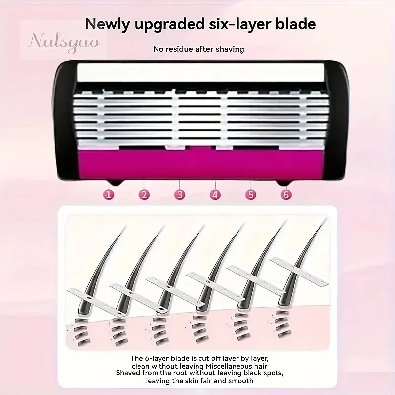 Men Safety Shaver 6-Layer Germany Stainless Steel Blades Manual Shaver Replaceable Cutter Head Shaving