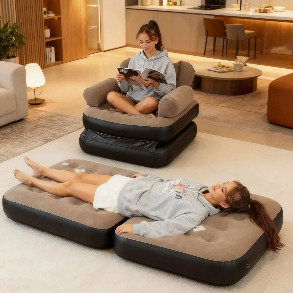 Foldable Portable Inflatable Sofa Bed Chair Mattress Outdoor Air Sofa Couch Lounger For Bedroom Living Room Inflatable Sofa Bed