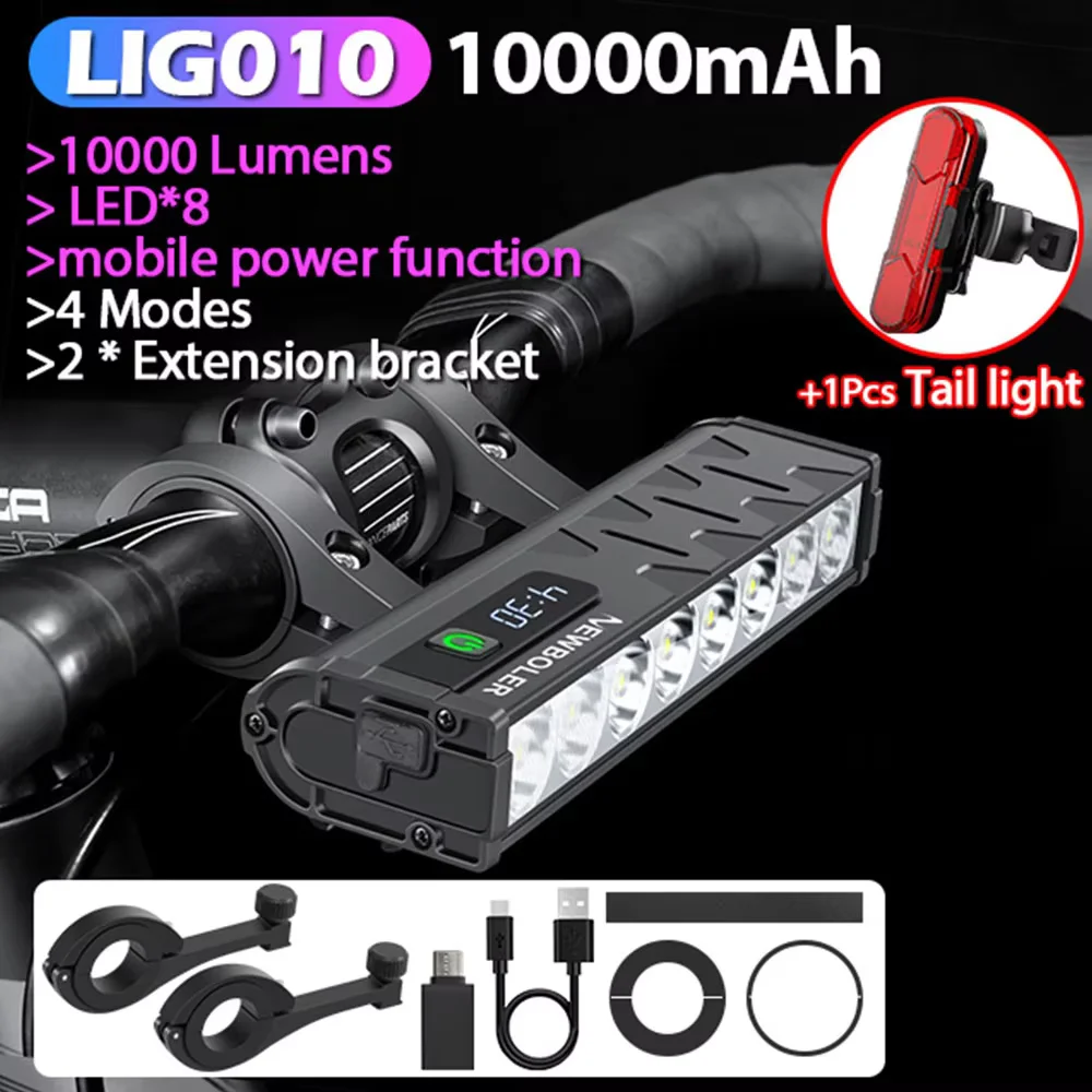 NEWBOLER Fietslicht Voor 10000Lumen Fietslicht 10000mAh Waterdichte Zaklamp USB Opladen MTB Road Fietsen Lamp Accessoires