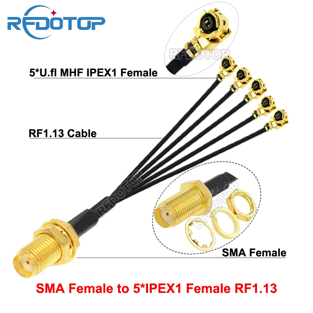 1PCS RPSMA/SMA Female Connector to 5xUfl/IPEX1 Female1 RG178 Cable Extension Pigtail Wifi Antenna SMA to  5Splitter RF Jumper