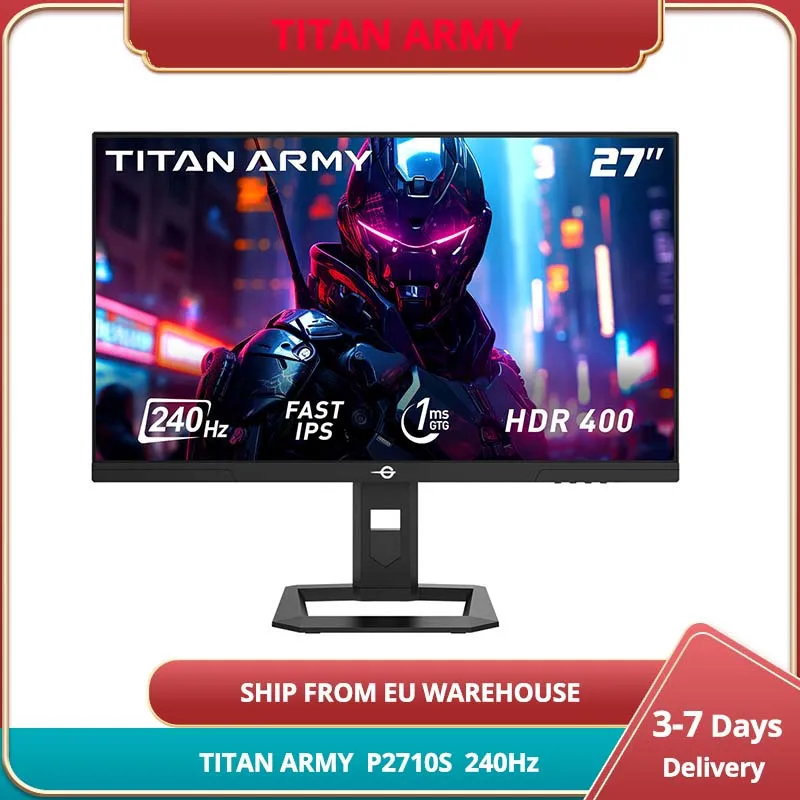 Monitor da gioco Titan Army P2710S 27IP veloce 240Hz 1M GTG 2K QHD/108 PPI Supporto girevole blu basso e supporto per montaggio a parete, due HDMI 2.0 e due DP 1.4, supporta PIP e PBP,1500:1 Rapporto