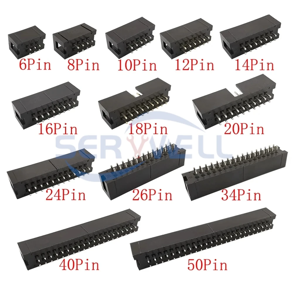 

50pcs 2.54mm Pitch IDC Box Header DC3-20P Dual Row 20 Pins JTAG Connector DC3-6/8/10/14/16/20/26/30-40/50P Straight Elbow Pin