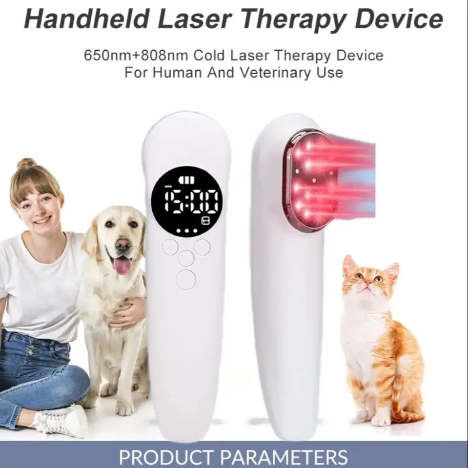 Advanced 520mW Animal Laser Physiotherapy Machine, Dual Wavelength 808nm & 650nm for Effective Pet Pain Management and Healing
