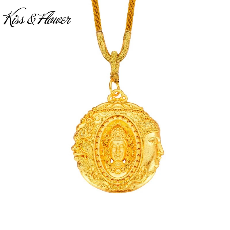 

KISS&FLOWER 24KT Gold Vintage Buddha Demon Necklace Pendant For Women Men Jewelry Wholesale Wedding Party Birthday Gift PD164