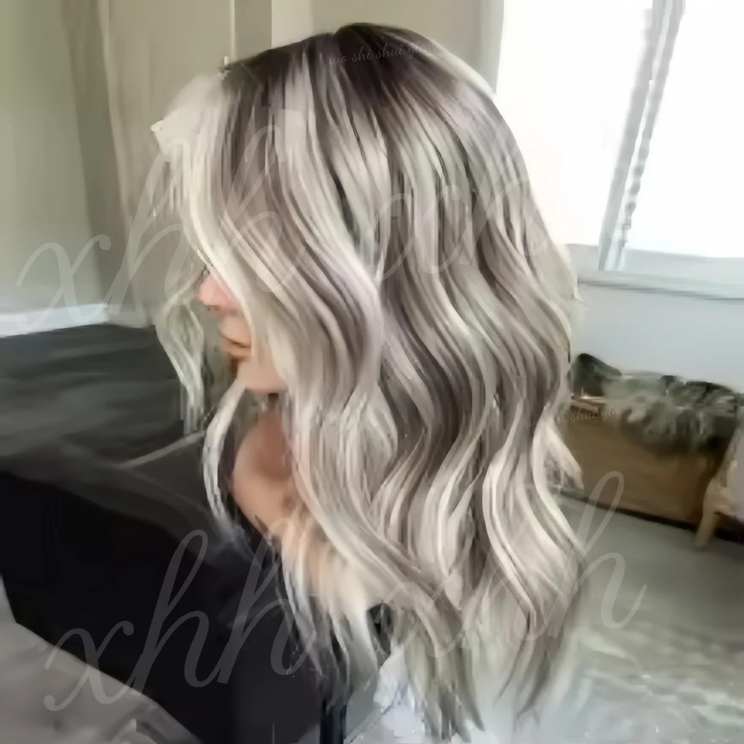 Highlight Blond 24Inch Wave with Bangs Natural HD Lace Wig for Women Pre-Plucked Transparent Lace Frontal Versatile Hair Wig