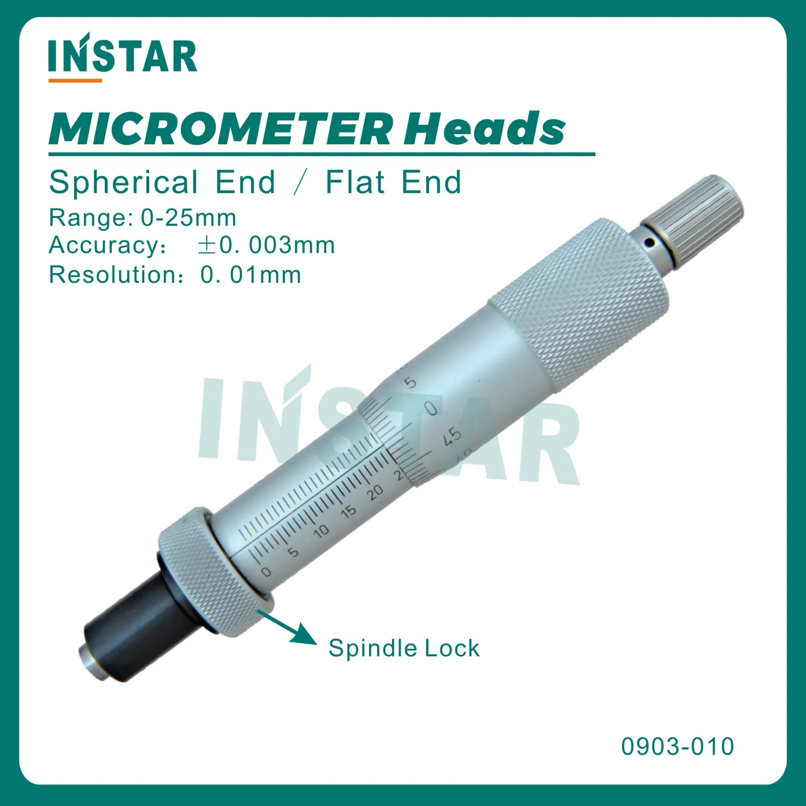 Micrometer Heads 0-25mm x 0.01mm Flat End and Spherical Clamp Nut End DIN863 Industrial Quality