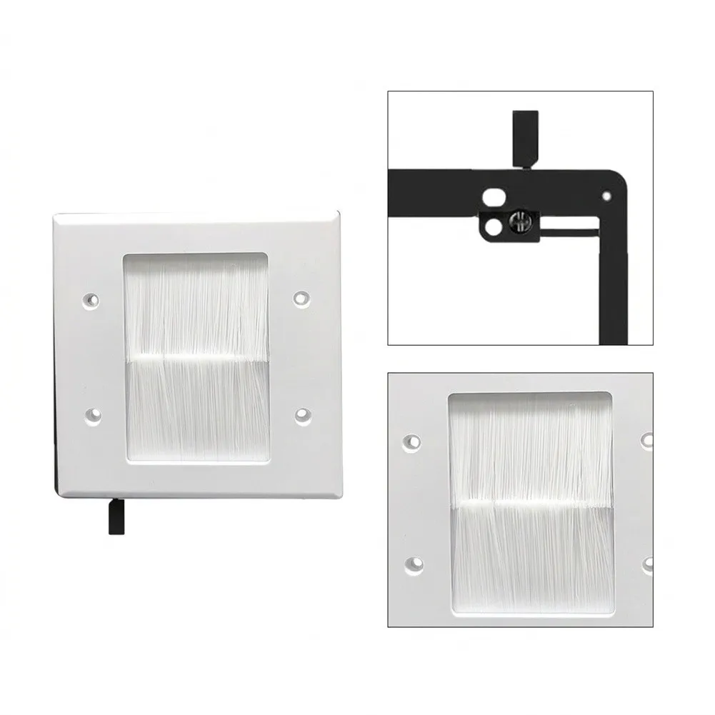 Cable Routing Panel Flush Mount Wall Plate with Brush Strip PC Material 116x114mm White for Low Voltage Cables