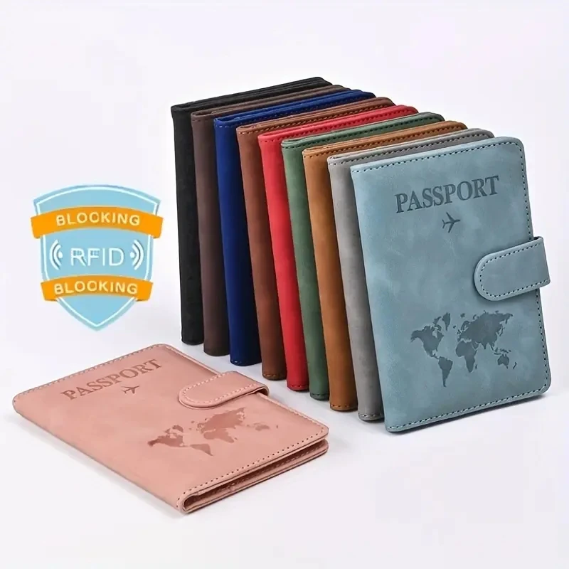

Map-printed passport holder - multifunctional minimalist design, magnetic closure, RFID anti-theft - can hold bank cards, credit cards, and ID cards, made of PU synthetic leather with map print.