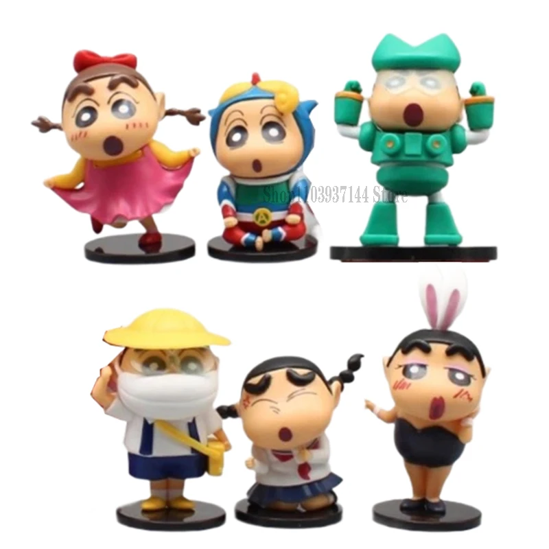 6pcs Cartoon Nohara Shinnosuke Series Crayon Shin Chan Action Figure Set Xiaoxin Figure Cos Doll PVC Model Toy Kid Birthday Gift