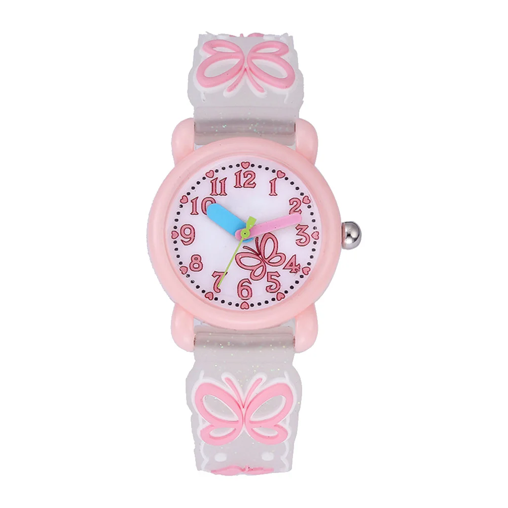Kids Cartoon 3D Wristwatch Waterproof Large Round Dial Easy Read Adjustable for Boys Girls White